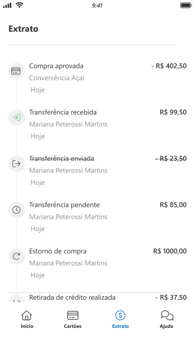 Bankly employee app statement with purchases and transfers