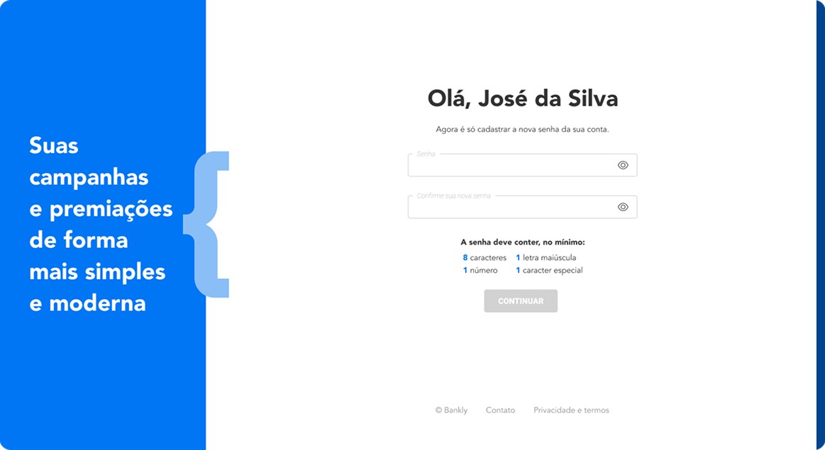 Bankly onboarding screen for creating a new account password
